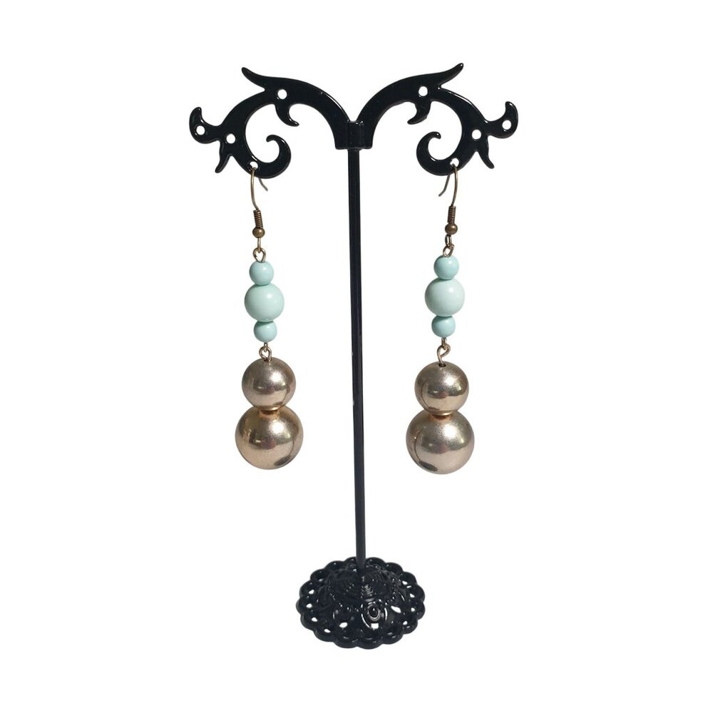 Vintage Upscale Silver Tone Beaded Dangle Earrings Fashion Costume Acrylic 3 In